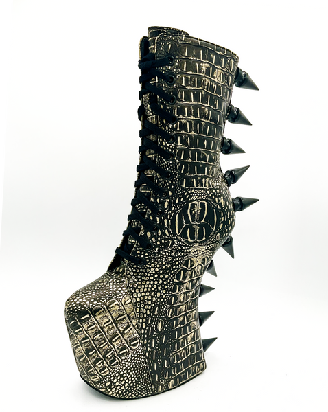Prehistoric Gold Platform Boot – Charla Tedrick