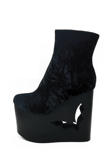 Deadwood Black Velvet Wedge Boot