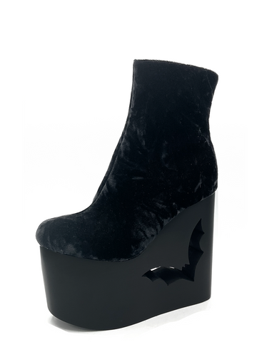 Deadwood Black Velvet Wedge Boot
